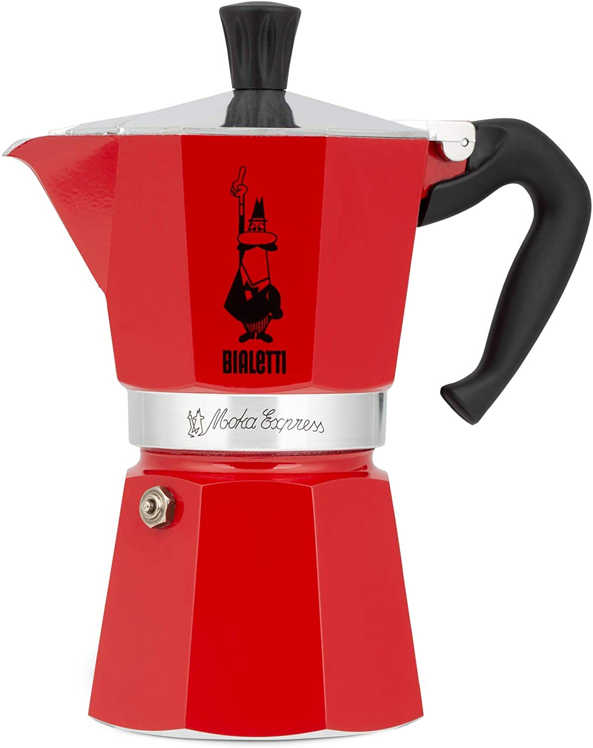 Bialetti 3 Cup Moka Stovetop Espresso Maker, Black / Red